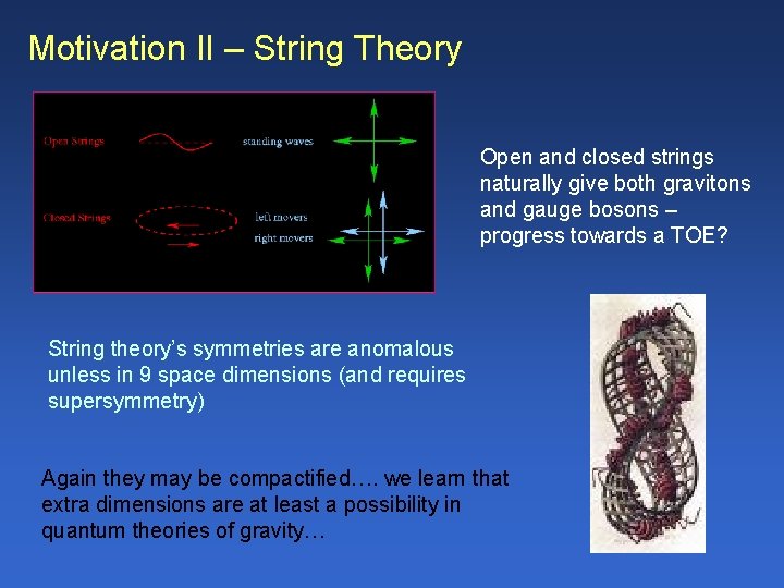 Motivation II – String Theory Open and closed strings naturally give both gravitons and