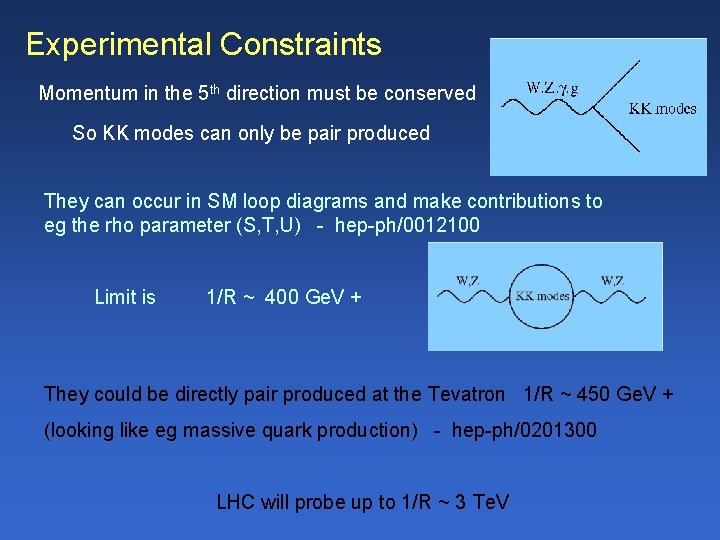 Experimental Constraints Momentum in the 5 th direction must be conserved So KK modes