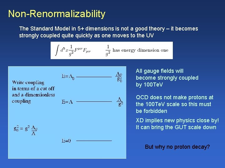 Non-Renormalizability The Standard Model in 5+ dimensions is not a good theory – it