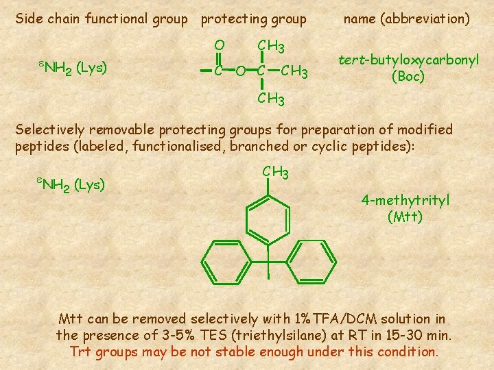 Side chain functional group protecting group e. NH (Lys) 2 O CH 3 C