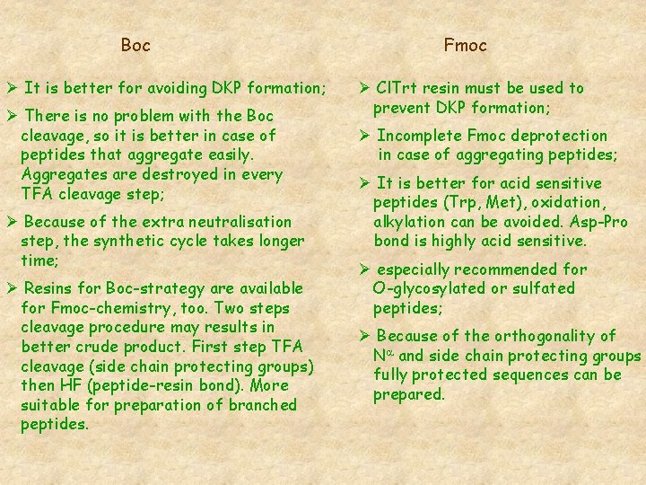 Boc Ø It is better for avoiding DKP formation; Ø There is no problem