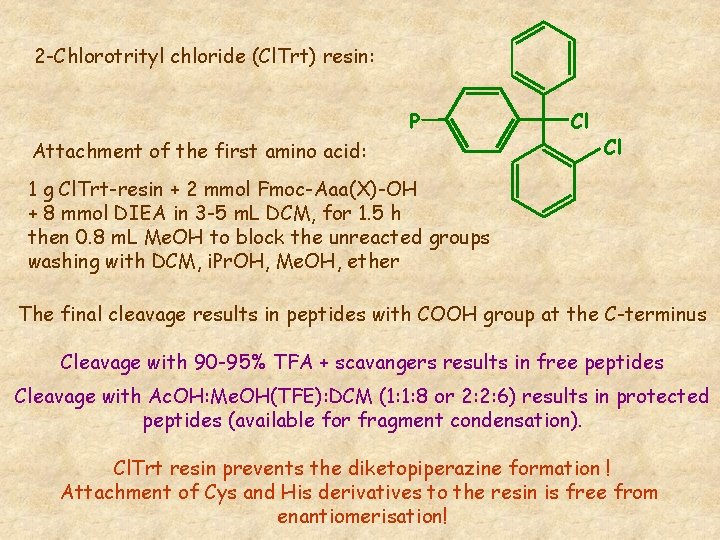 2 -Chlorotrityl chloride (Cl. Trt) resin: P Attachment of the first amino acid: Cl
