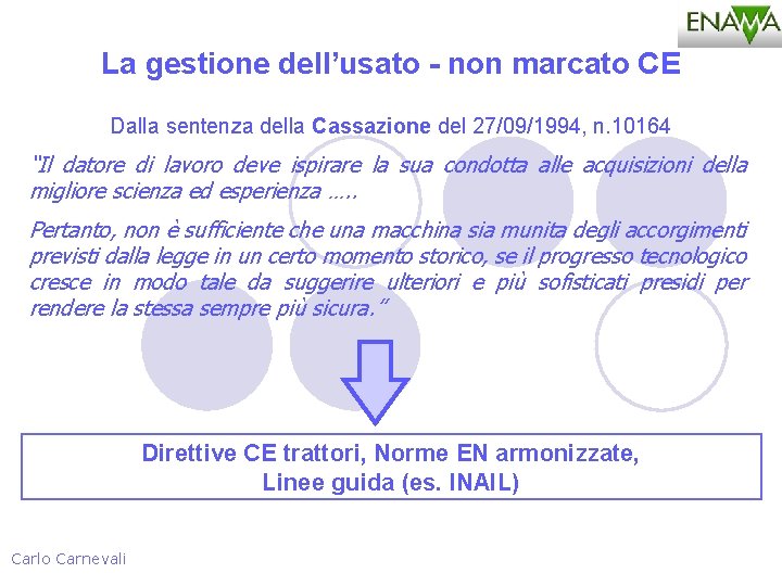 La gestione dell’usato - non marcato CE Dalla sentenza della Cassazione del 27/09/1994, n.