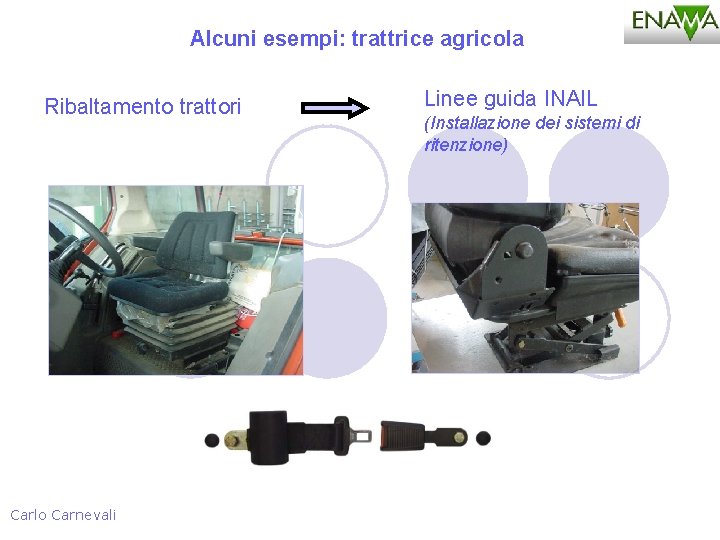 Alcuni esempi: trattrice agricola Ribaltamento trattori Carlo Carnevali Linee guida INAIL (Installazione dei sistemi