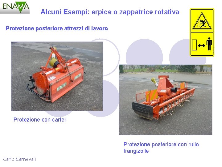 Alcuni Esempi: erpice o zappatrice rotativa Protezione posteriore attrezzi di lavoro Protezione con carter