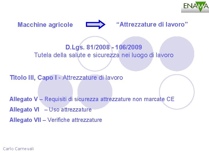 Macchine agricole “Attrezzature di lavoro” D. Lgs. 81/2008 - 106/2009 Tutela della salute e