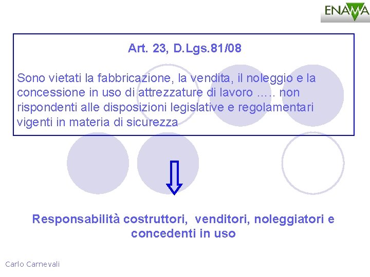 Art. 23, D. Lgs. 81/08 Sono vietati la fabbricazione, la vendita, il noleggio e