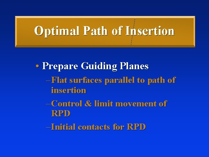 Optimal Path of Insertion • Prepare Guiding Planes – Flat surfaces parallel to path