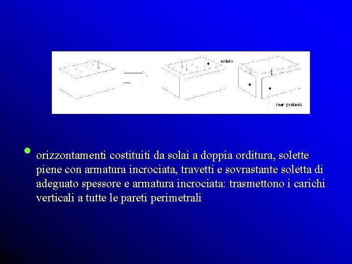  • orizzontamenti costituiti da solai a doppia orditura, solette piene con armatura incrociata,