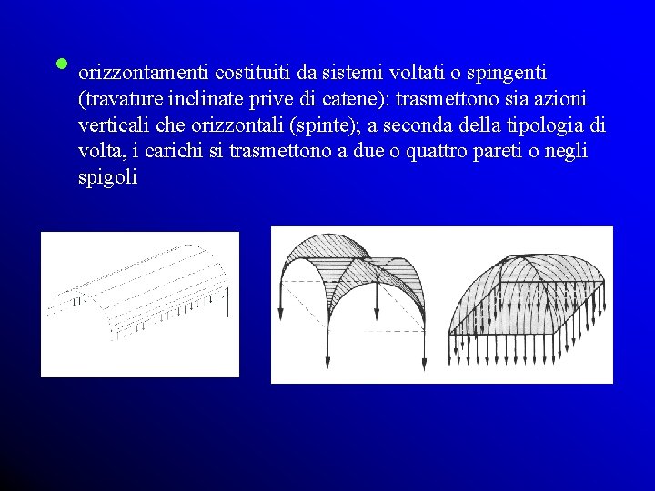  • orizzontamenti costituiti da sistemi voltati o spingenti (travature inclinate prive di catene):