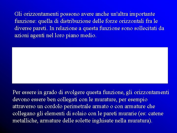 Gli orizzontamenti possono avere anche un'altra importante funzione: quella di distribuzione delle forze orizzontali