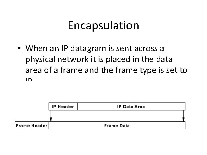 Encapsulation • When an IP datagram is sent across a physical network it is