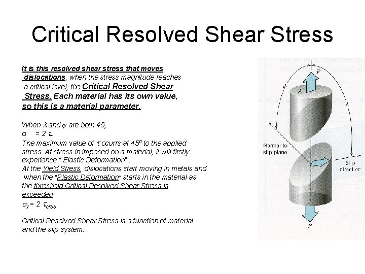 Critical Resolved Shear Stress It is this resolved shear stress that moves dislocations, when