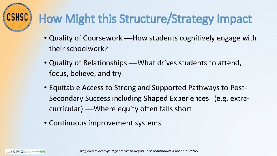 How Might this Structure/Strategy Impact • Quality of Coursework —How students cognitively engage with