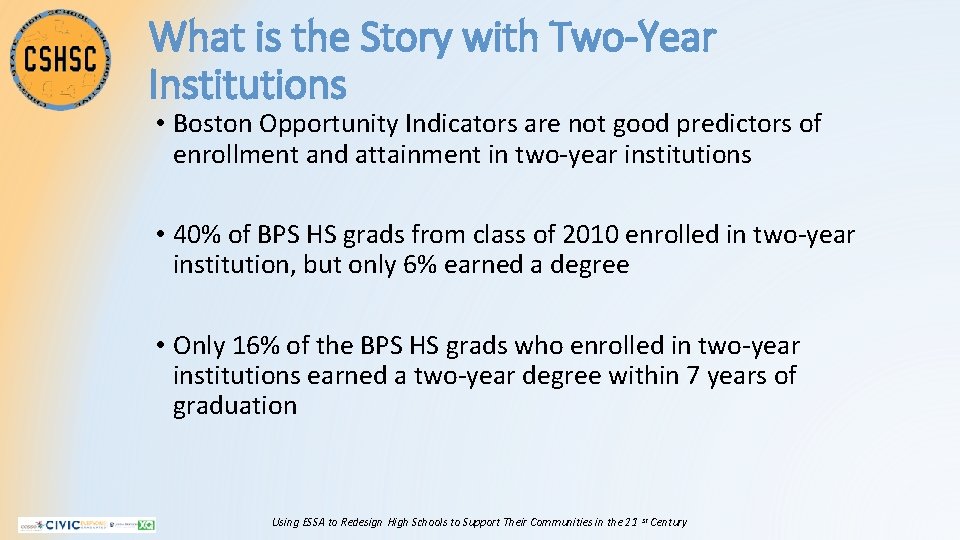 What is the Story with Two-Year Institutions • Boston Opportunity Indicators are not good