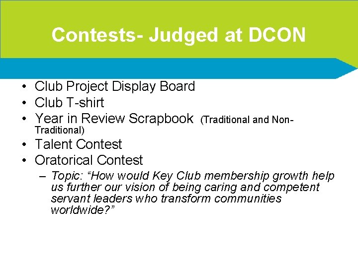 Contests- Judged at DCON • Club Project Display Board • Club T-shirt • Year