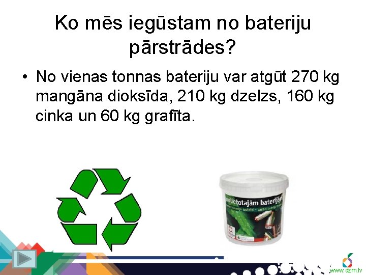 Ko mēs iegūstam no bateriju pārstrādes? • No vienas tonnas bateriju var atgūt 270