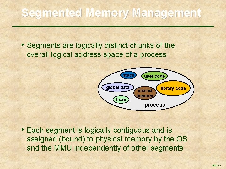 Segmented Memory Management • Segments are logically distinct chunks of the overall logical address