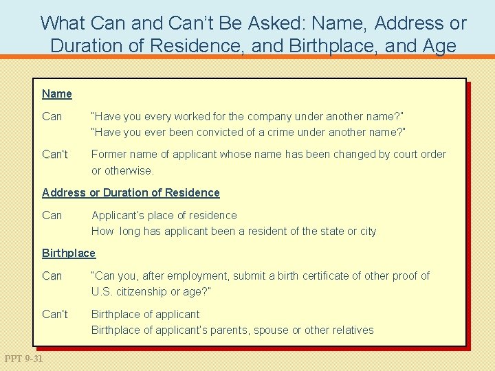 What Can and Can’t Be Asked: Name, Address or Duration of Residence, and Birthplace,