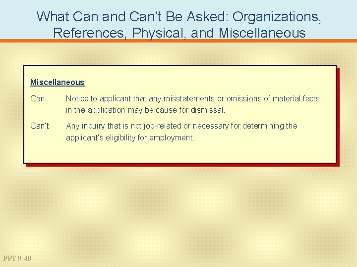 What Can and Can’t Be Asked: Organizations, References, Physical, and Miscellaneous Can Notice to