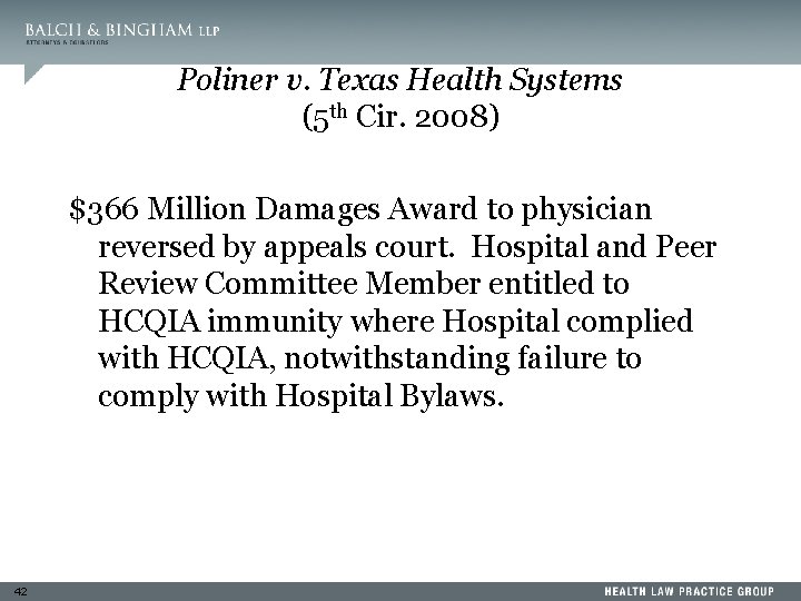 Poliner v. Texas Health Systems (5 th Cir. 2008) $366 Million Damages Award to