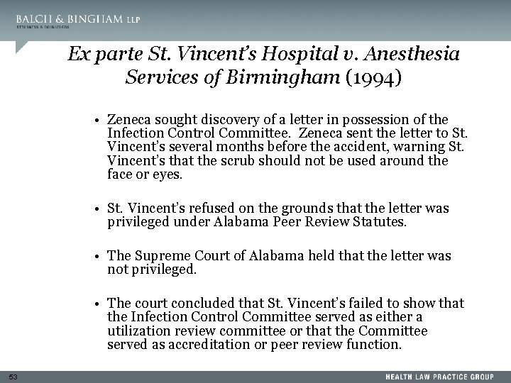 Ex parte St. Vincent’s Hospital v. Anesthesia Services of Birmingham (1994) • Zeneca sought