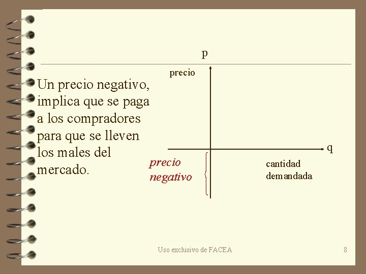 p precio Un precio negativo, implica que se paga a los compradores para que