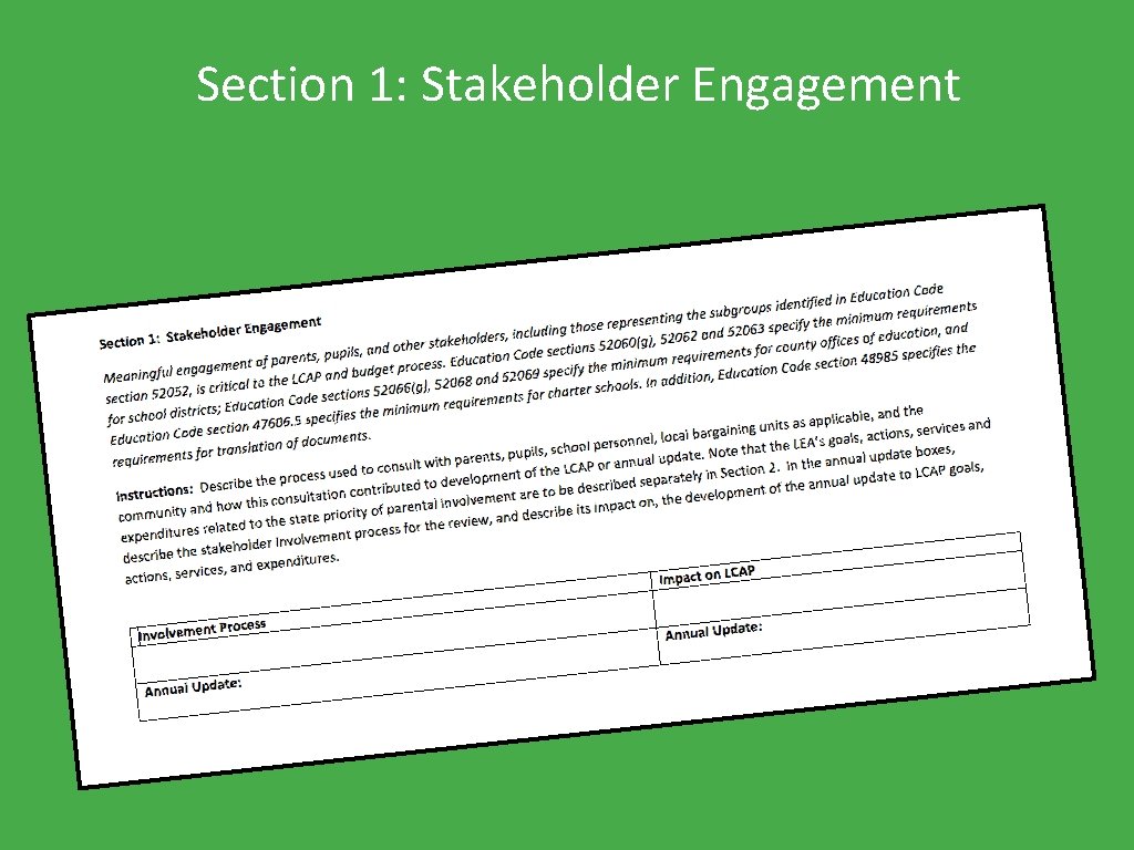 Section 1: Stakeholder Engagement 