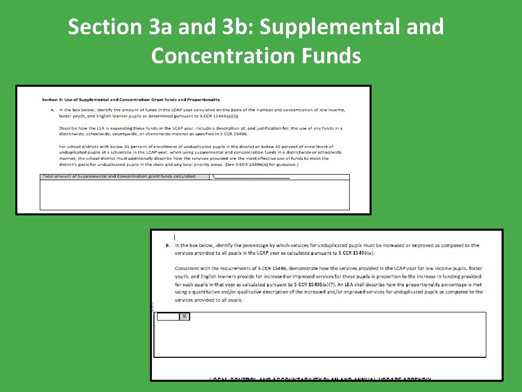 Section 3 a and 3 b: Supplemental and Concentration Funds 