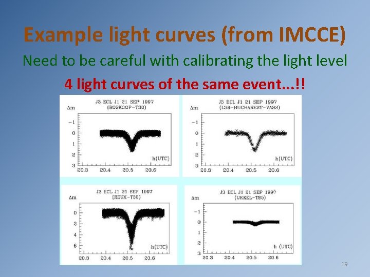 Example light curves (from IMCCE) Need to be careful with calibrating the light level
