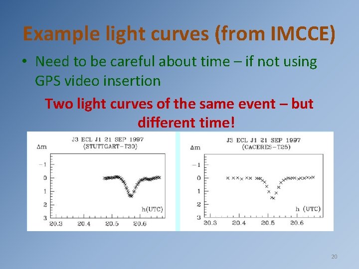 Example light curves (from IMCCE) • Need to be careful about time – if