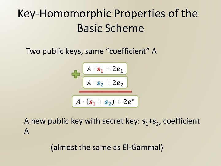 Key-Homomorphic Properties of the Basic Scheme Two public keys, same “coefficient” A A new