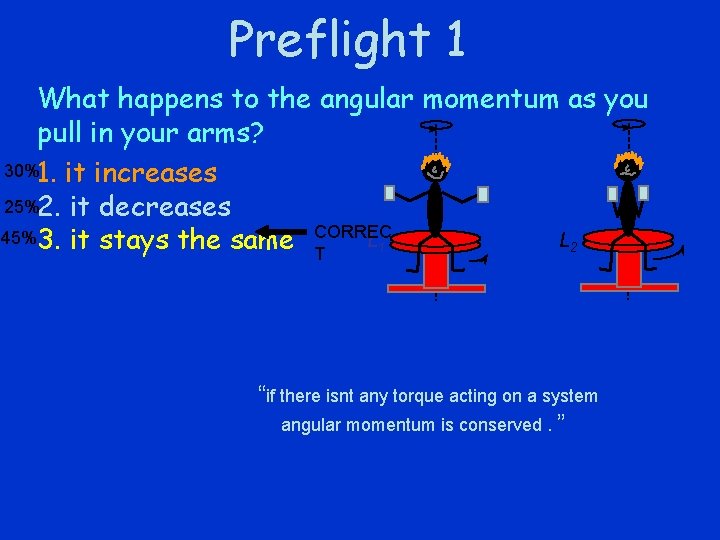 Preflight 1 What happens to the angular momentum as you pull in your arms?
