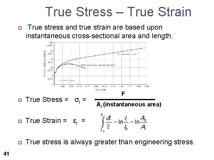 True Stress – True Strain 41 True stress and true strain are based upon