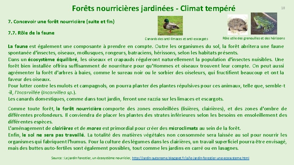 Forêts nourricières jardinées - Climat tempéré 18 7. Concevoir une forêt nourricière (suite et