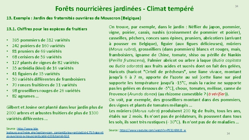 Forêts nourricières jardinées - Climat tempéré 34 13. Exemple : Jardin des fraternités ouvrières