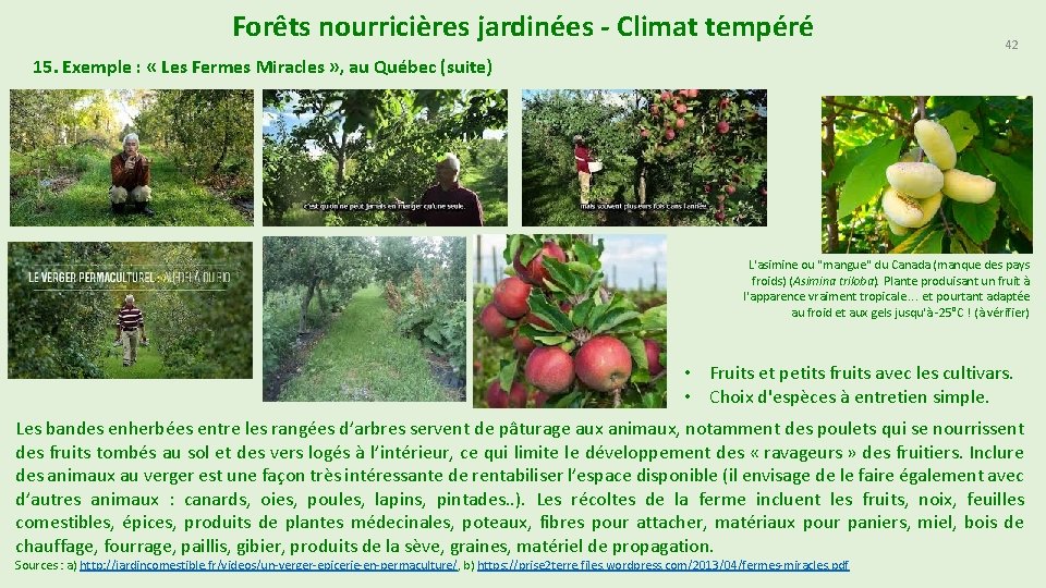 Forêts nourricières jardinées - Climat tempéré 42 15. Exemple : « Les Fermes Miracles