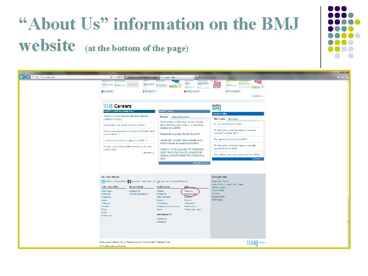 “About Us” information on the BMJ website (at the bottom of the page) 