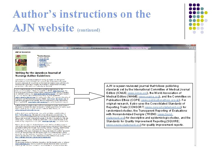 Author’s instructions on the AJN website (continued) AJN is a peer-reviewed journal that follows