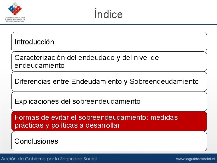 Índice Introducción Caracterización del endeudado y del nivel de endeudamiento Diferencias entre Endeudamiento y