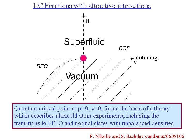 1. C Fermions with attractive interactions detuning Quantum critical point at m=0, n=0, forms
