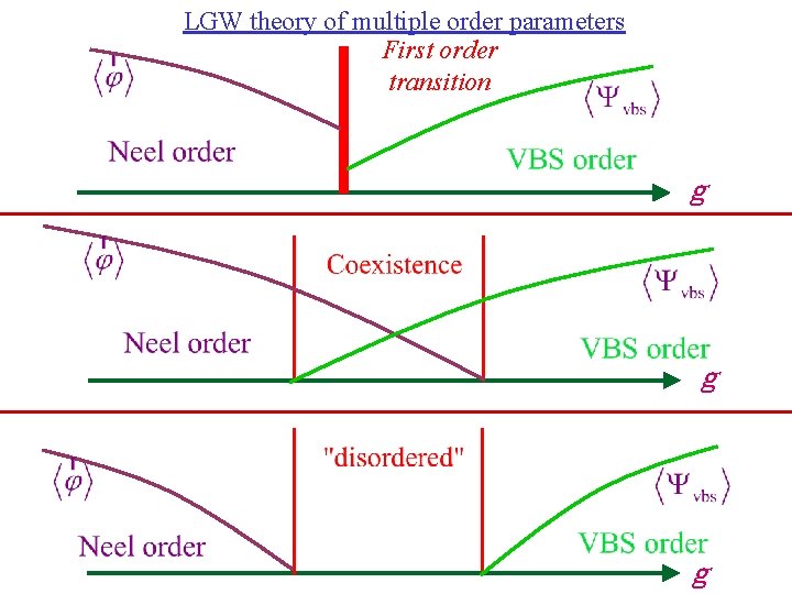 LGW theory of multiple order parameters First order transition g g g 