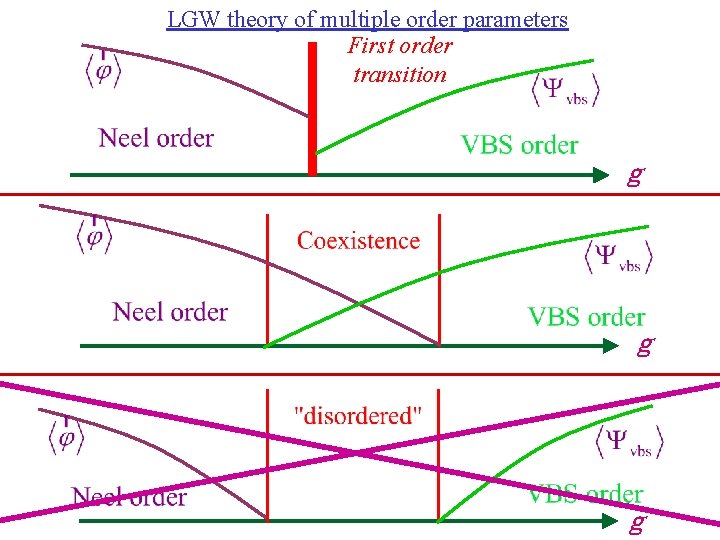 LGW theory of multiple order parameters First order transition g g g 