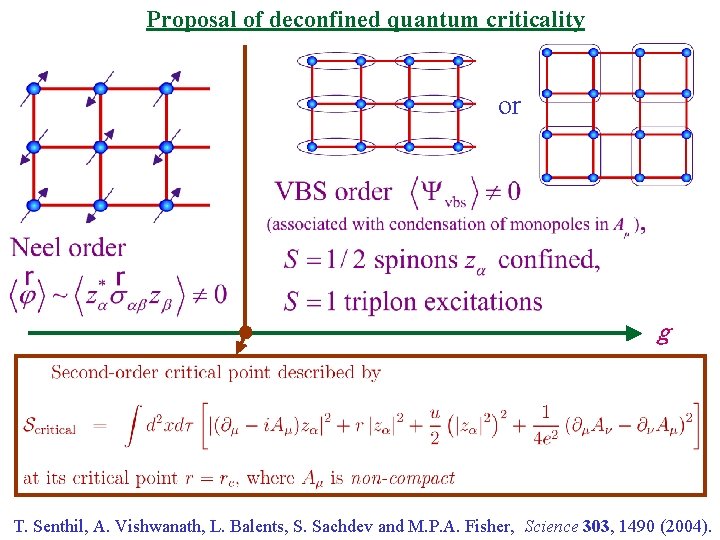 Proposal of deconfined quantum criticality or g T. Senthil, A. Vishwanath, L. Balents, S.