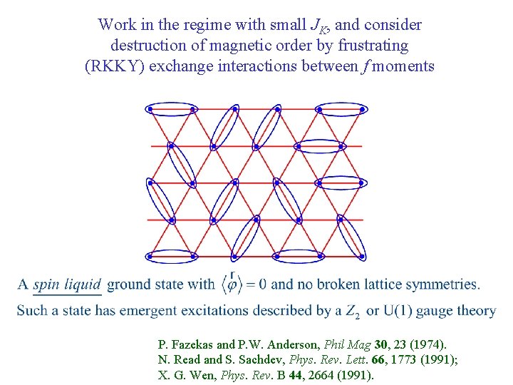 Work in the regime with small JK, and consider destruction of magnetic order by