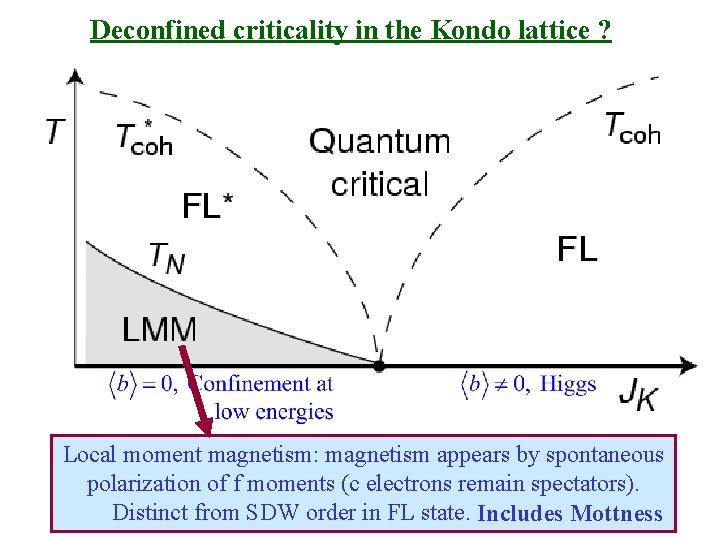 Deconfined criticality in the Kondo lattice ? Local moment magnetism: magnetism appears by spontaneous