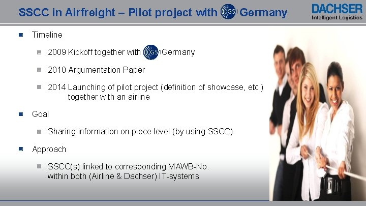 SSCC in Airfreight – Pilot project with Germany Timeline 2009 Kickoff together with Germany