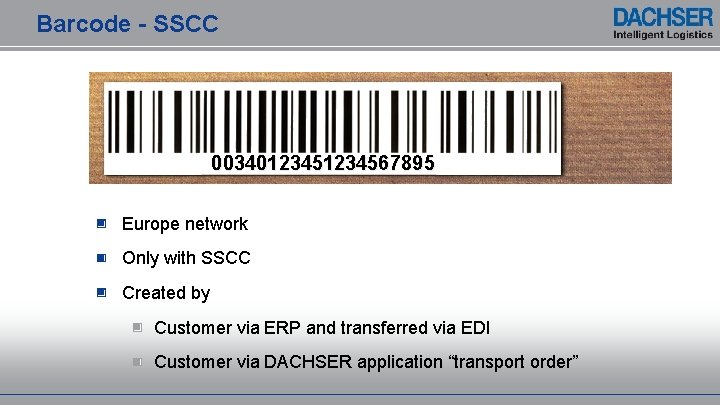 Barcode - SSCC 00340123456789 5 Europe network Only with SSCC Created by Customer via