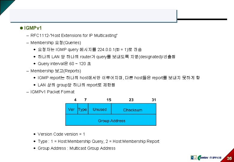l IGMPv 1 – RFC 1112 -”Host Extensions for IP Multicasting” – Membership 요청(Queries)