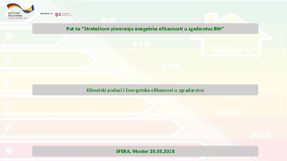 Put ka “Strateškom planiranju enegetske efikasnosti u zgadarstvu BIH” Klimatski podaci i Energetska efikasnost